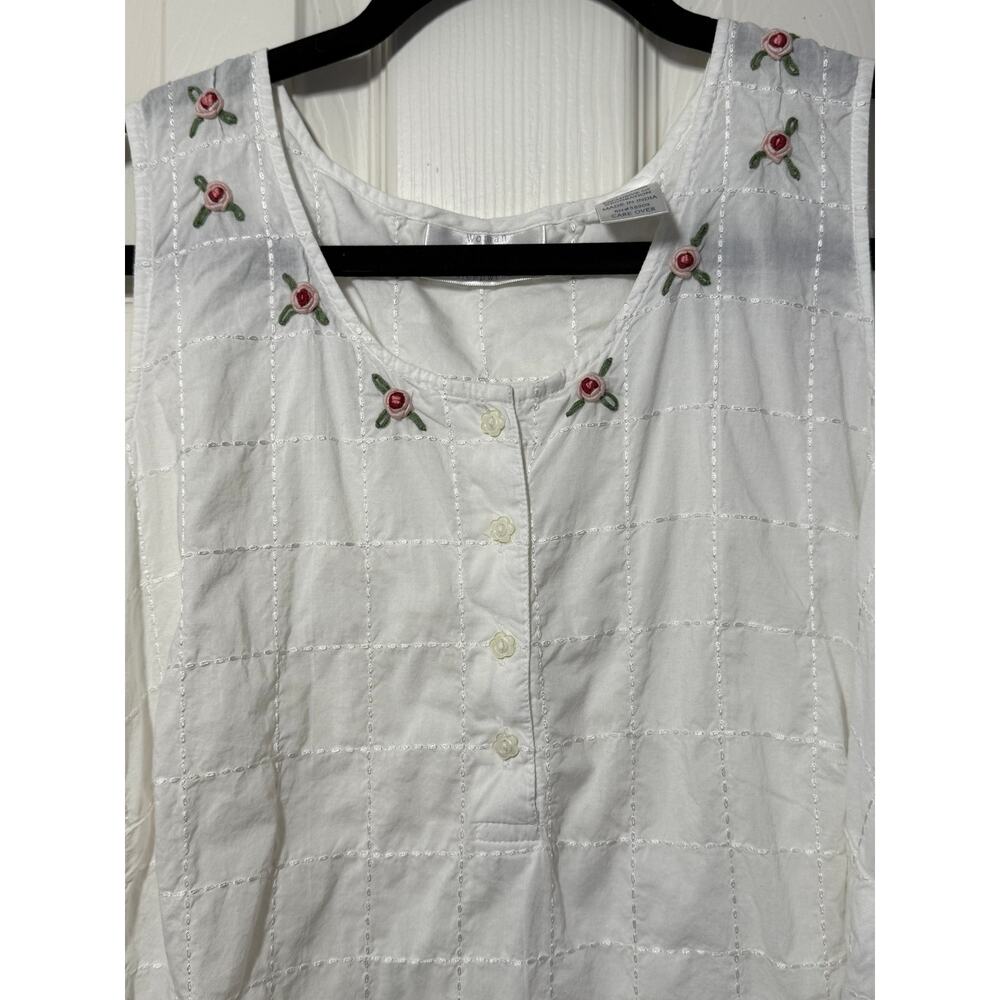 Cabernet White Cotton Sleeveless Nightgown XL | Cottagecore Sleepwear - Picture 2 of 6